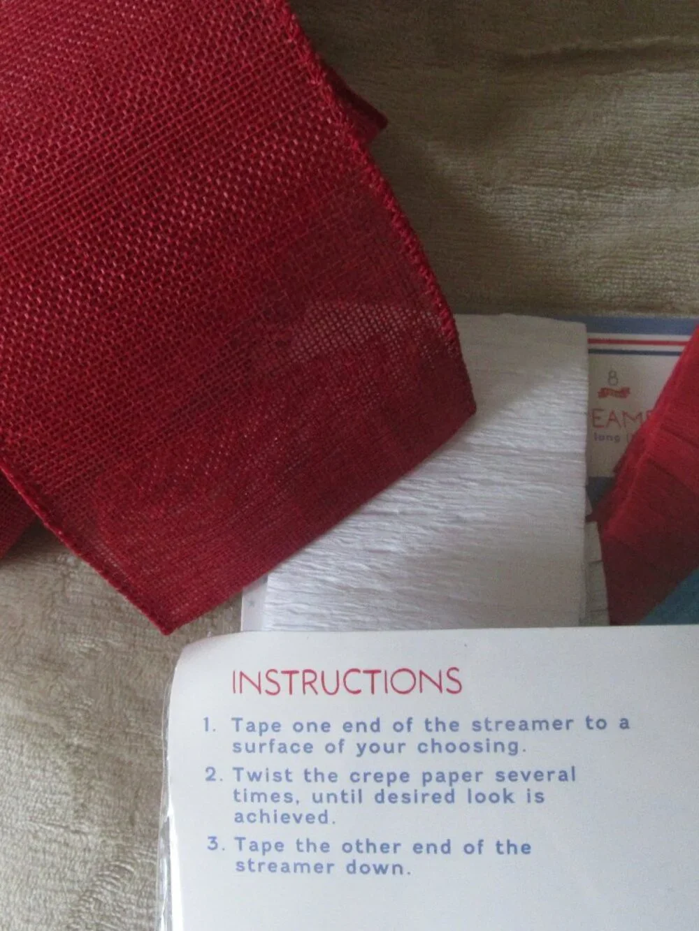 Vintage 4th of July decoration; Fringe crepe paper streamers & decorative ribbon
